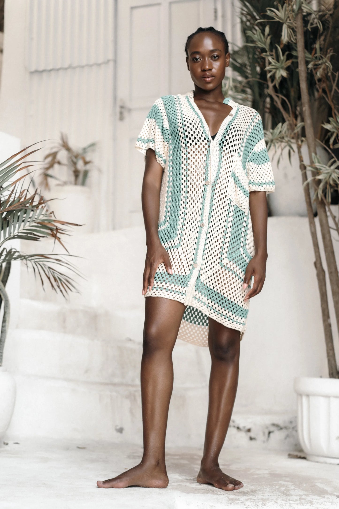 SAVERA CROCHET SHIRT DRESS