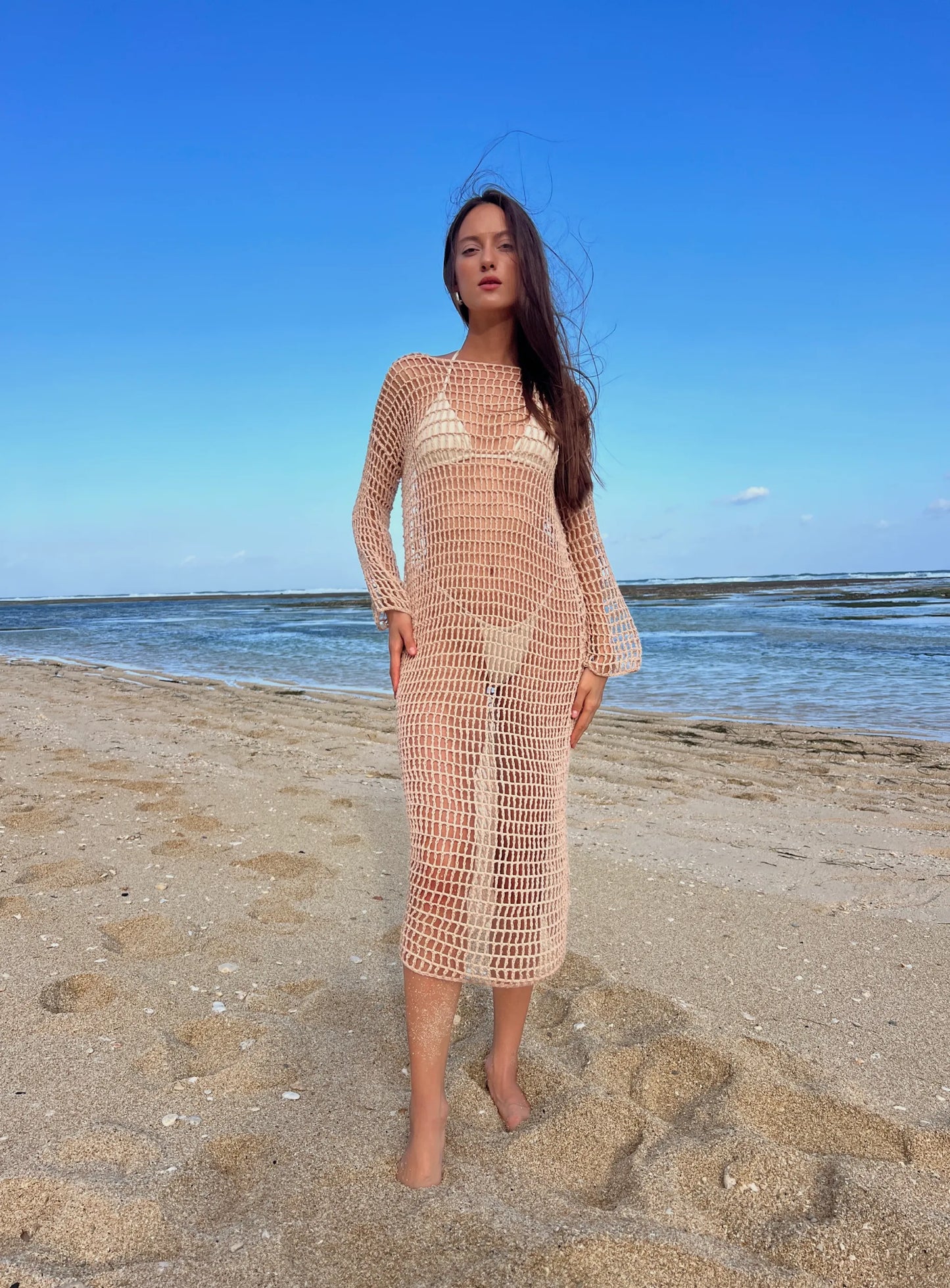VENILA CROCHET MESH DRESS (BLUSH)