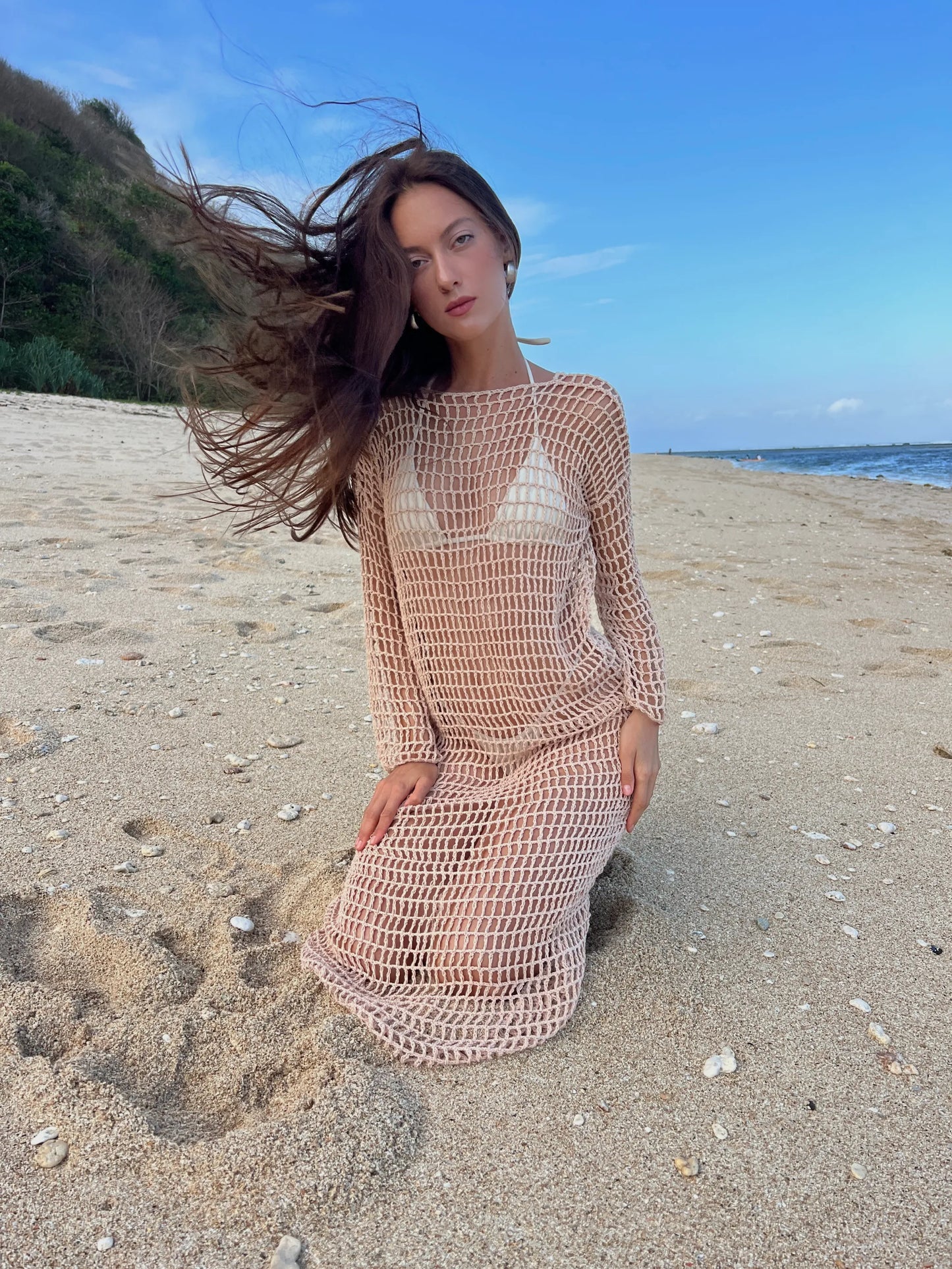 VENILA CROCHET MESH DRESS (BLUSH)