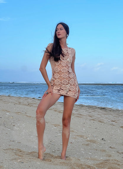 SURYA CROCHET MINI DRESS (BLUSH)