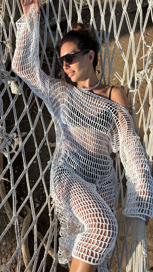 VENILA CROCHET MESH DRESS (IVORY)