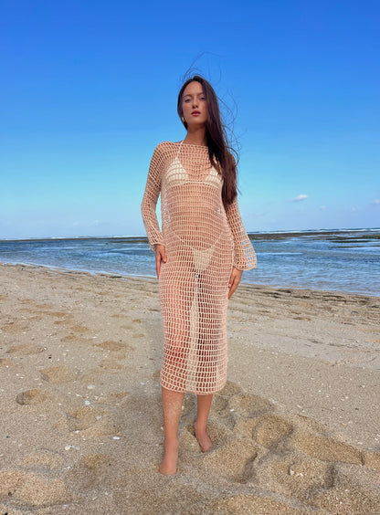 VENILA CROCHET MESH DRESS (BLUSH)